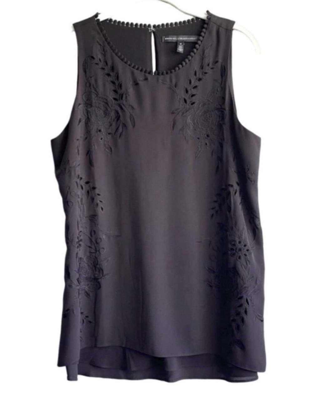 WHBM Sleeveless Blouse Embroidered Black Size M